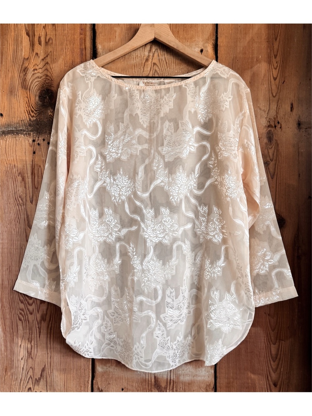 Sz S Vtg Victoria’s Secret Gold Label Sheer Floral Lace Blouse In Soft Ivory NWT